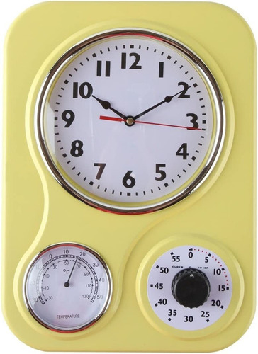 Reloj Retro Lily's Home Con Medidor De Temperatura Amarillo