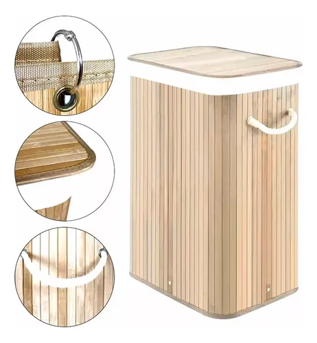 Cesto Canasto Ropa Sucia Bambu Whitmor 60 Cm Con Tapa Y Asas