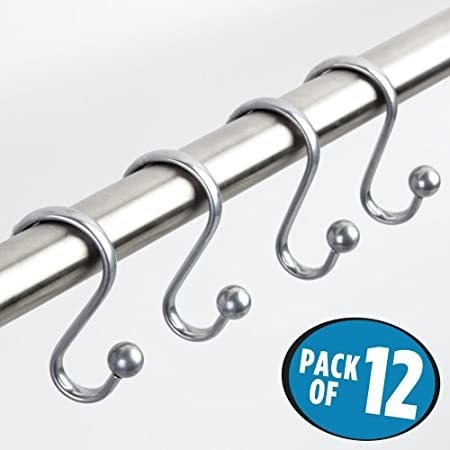 Kit 12 Ganchos Cortina Ducha Plateados Interdesign