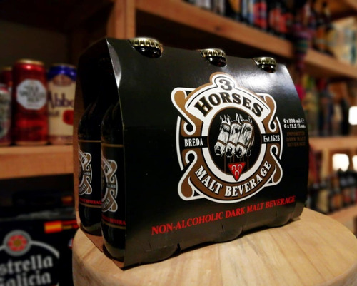 Imagen 2 de 2 de Pack X6u Malta Sin Alcohol 3 Horses Dark 330 Ml Holanda