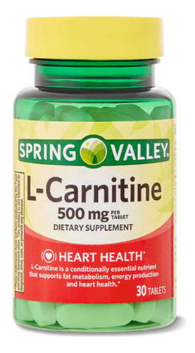 L Carnitina Carnitine 500mg 30 Tabs Aminoacido Spring Valley