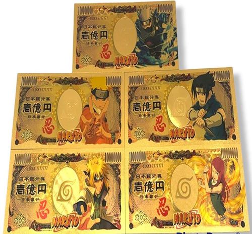 Naruto 5 Piezas Yen Billete Dorado Sasuke Uchiha Kakashi
