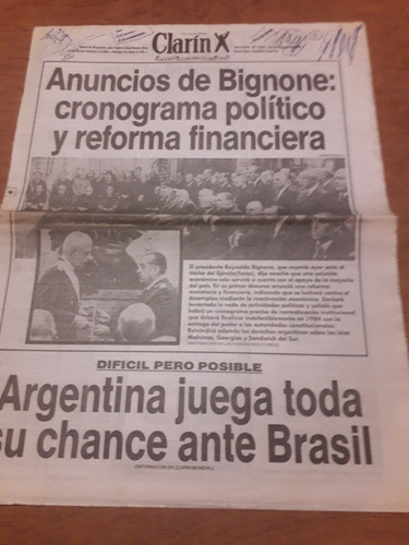 Diario Clarín 02 07 1982 Asunción Bignone Malvinas Perón 