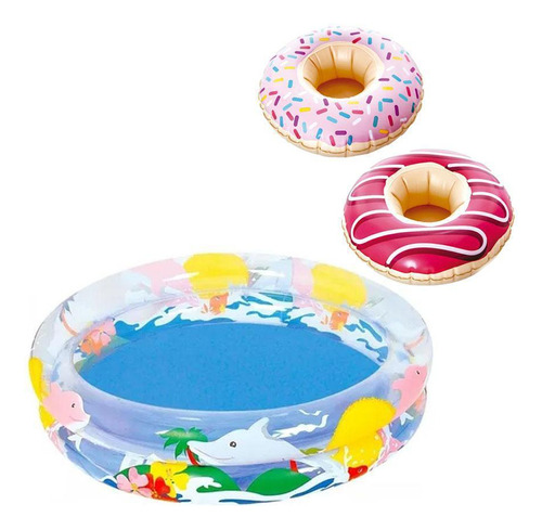 Kit Piscina Inflável 74l Belfix+ Bóia 2 Apoios Copo Donuts