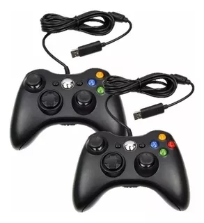 Kit 2 Controle Xbox 360 Pc Notebook Celular Com Fio Joystick Cor Preto