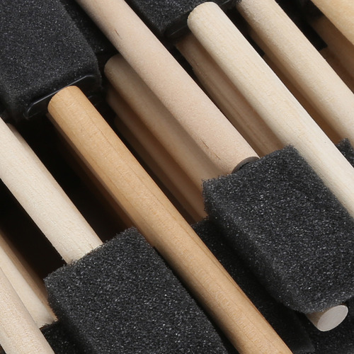 50 Brochas De Espuma, Esponja Negra, Mango De Madera