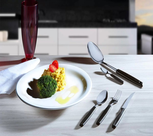 Cuchara de mesa de acero inoxidable con mango negro, 12 unidades, Piamonte Soup Kitchen
