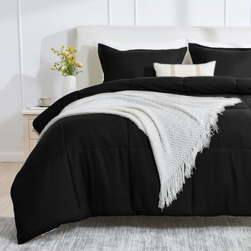 Juego De Edredón Matrimonial Negro Cama 3 Piezas Suaves
