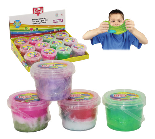 Slime Tricolor Glitter Elastica Juguete Niños Baldes X 12u