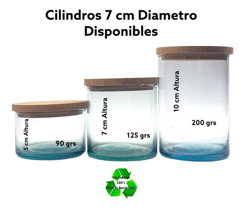 Imagen 6 de 6 de Frascos / Cilindros 7x7cm (125gr) Para Velas C/ Tapa 75pz