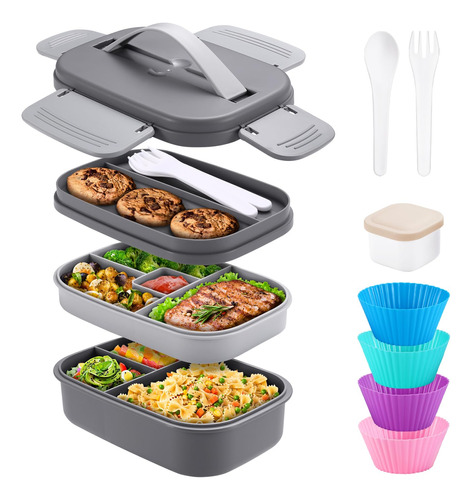 Qqko Bento Caja De Almuerzo Adulto, 3 Contenedores De Tfwwz