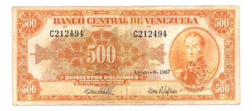 Billete De 500 Bs Agosto 1967 C6