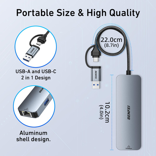 Adaptador Usb-c Usb 3.0 A Gigabit Ethernet + Usb 3.0 H De 3