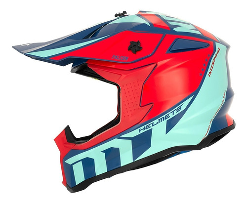 Casco Motocros Mt Falcon Interpose A7 Azul Rojo Brillo Gopro