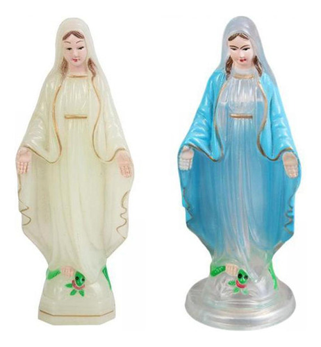 Bendita Virgen 10 Cm Luminoso Abrigo Azul Claro De 10 Cm