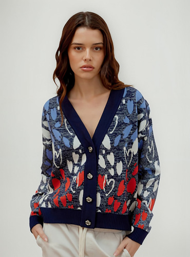 Cárdigan Mujer Tejido Invierno Estampa Multicolor Brillos