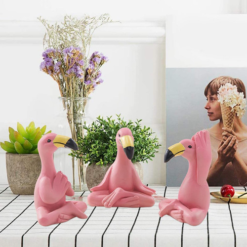 3x Estatua De Flamenco De Figura De Arte Rosa Moderno Para