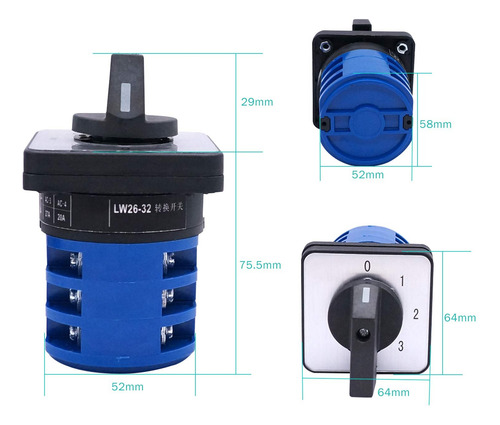 Selector De 4 Posiciones 0-1-2-3, 32a Industrial Switch