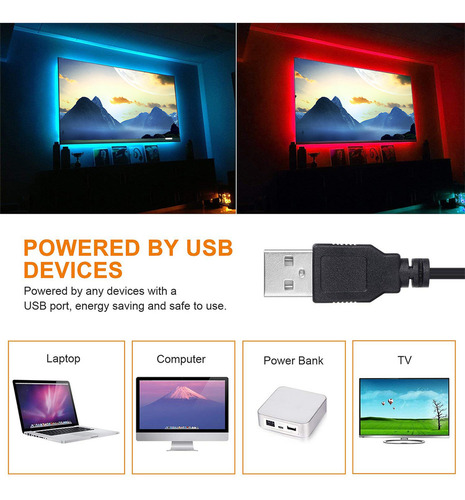 Tira De Luz Led Con Control Remoto, Alimentada Por Usb, 16