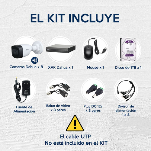 Imagen 3 de 10 de Kit Seguridad Dahua Cctv Dvr 16ch + 8 Camara 2mp Audio +1tb