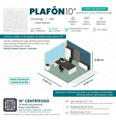 Imagen 2 de 10 de Extractor Techo Pared Plafon 10'' Blanco Ducto 4'' Masterfan