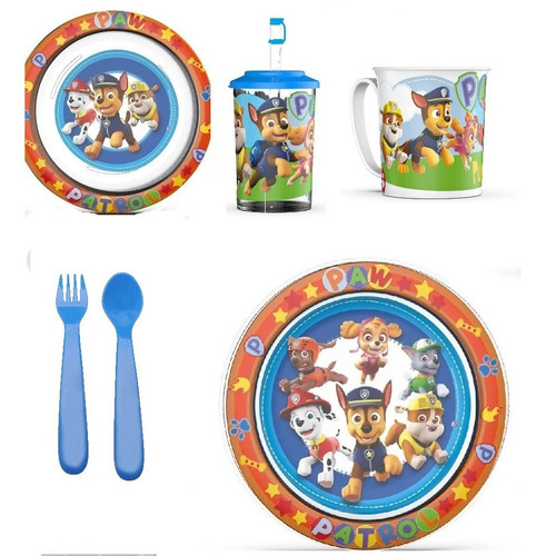 Paw Patrol Vajilla Plato+bowl+vaso Sorbete+jarro+ Cubiertos 