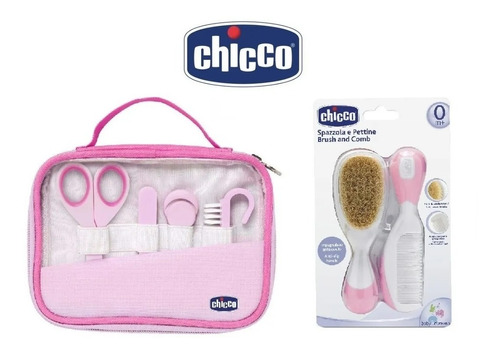 Imagen 1 de 8 de Set Cuidado Higiene Chicco Peine Cepillo Alicate  Rosa/celes