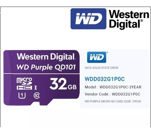 Tarjeta de memoria Western Digital WDD032G1P0A WD Purple 32GB