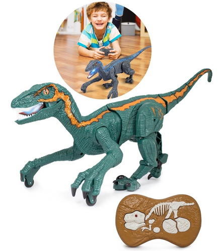 Dinosaurio Velociraptor A Control Remoto Luces Y Sonido 