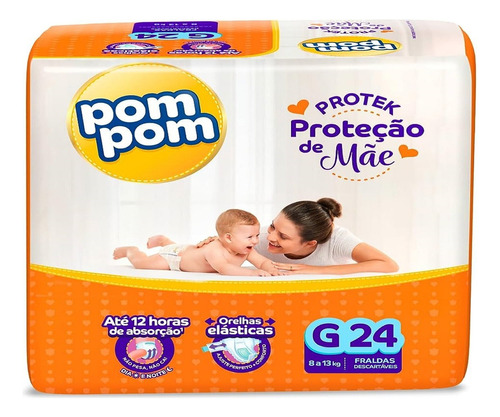 Fraldas Pom Pom Protek Proteção de Mãe G x 24 unidades