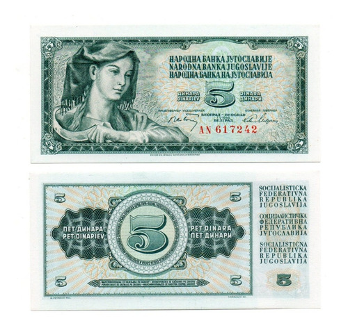 Yugoslavia Billete 5 Dinares Año 1968 P#81a Sin Circular