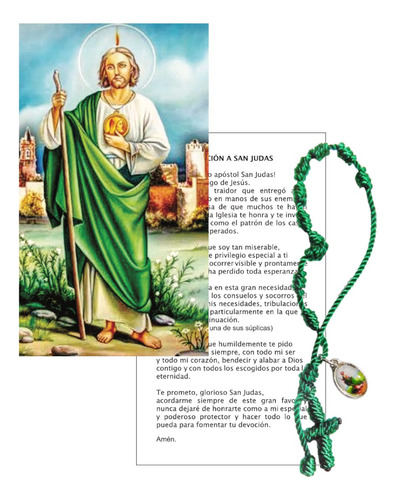 Pulsera De Hilo Verde San Judas Tadeo / Estampa Con Oración