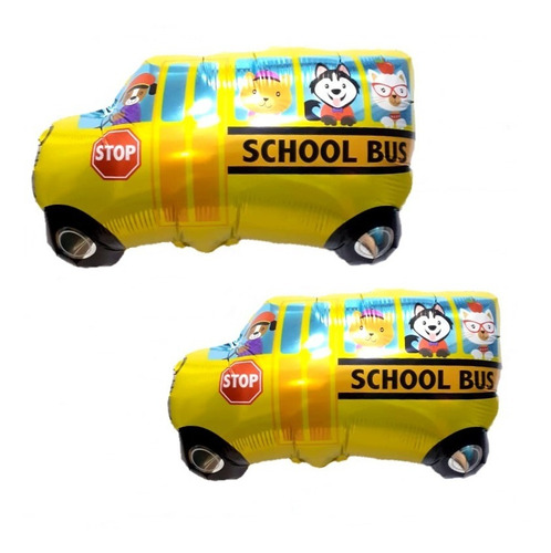 10 Globos Mini Micro Bus  Escolar De 37 Cm Sin Soportes