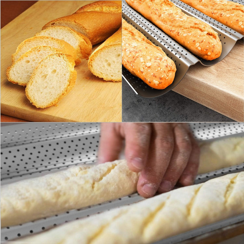 Molde Perforado Antiadherente 4 Pan Francés Baguette