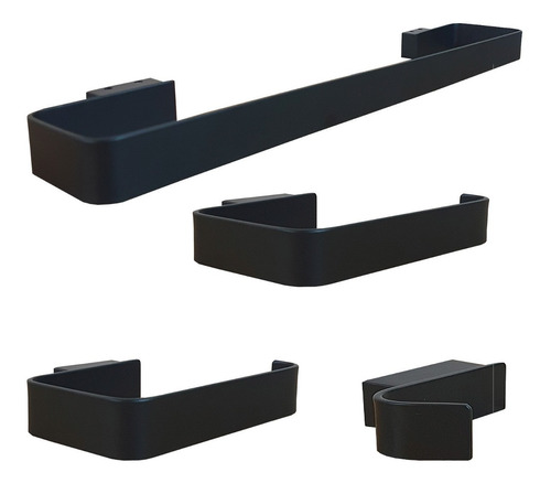 Juego De 4 Accesorios Para Baño Negro Mate Minimalista 