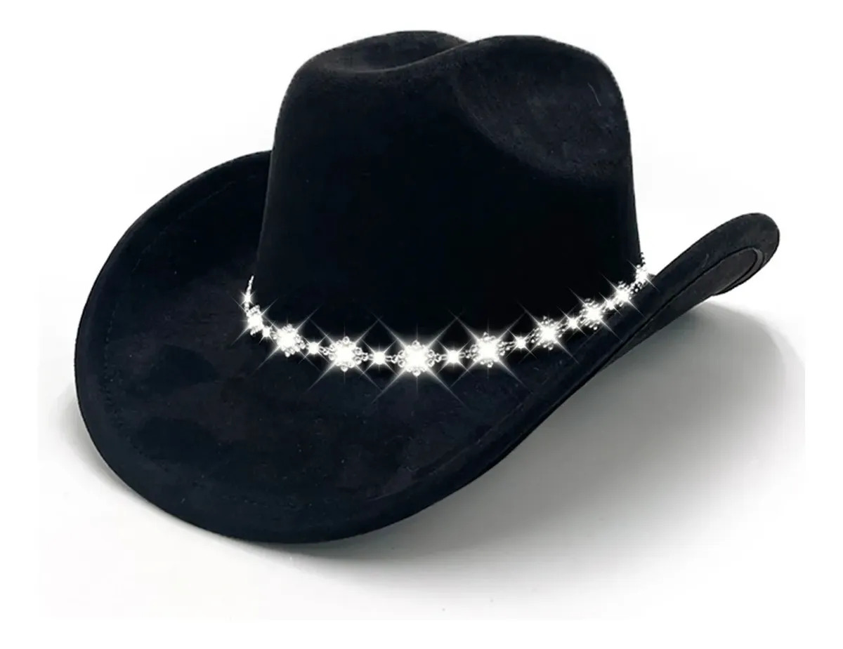 Vanance Clásico Sombrero Vaquero Economico Niño Adulto Texanas Sombreros Con Remache De Diamantes De Imitación Decoración Hombre Mujer Retro Elegante Color Negro