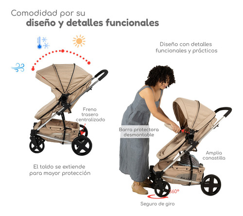 Carriola de Bebe Travel System de Paseo D'bebé Eclipse Color Beige Chasis Plateado