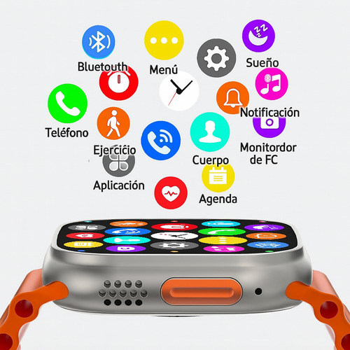 Reloj Smartwatch T900 Ultra 2 Big 2.19 Carga Inalámbrica Negro Milanese Naranja Gris