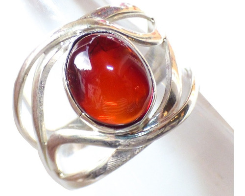 Anillo De Ámbar Rojo Auténtico & Plata Ley #8 Y 8.5 Ar28