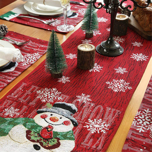 Mantel En Forma De Y, Bordado Con Muñeco De Nieve Navideño,
