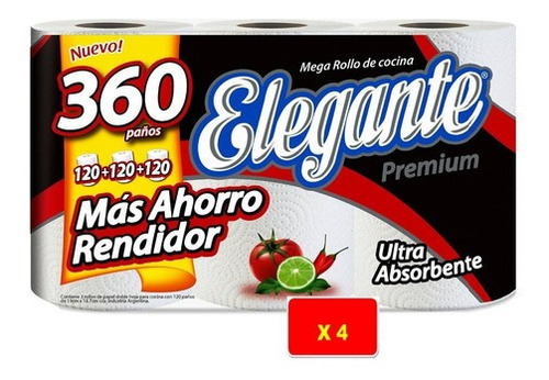 Rollos De Cocina Elegante Premium 120 Paños - Bolsón  4packs