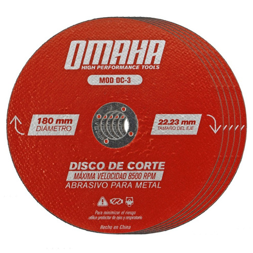 Disco De Corte 180 X 2 Mm X 10 Unidad Metal Omaha Amoladora