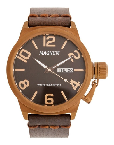 Relógio Magnum Marrom Ma33399m C/ Pulseira De Couro + Frete