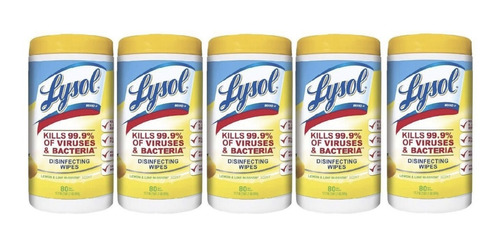 5 Pack Lysol Toallas Desinfectantes 400 Piezas Elimina 99.9%