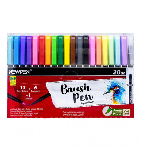 20 Newpen Pincel Brush Pen Aquarela Com 19 Cores E 1 Blender