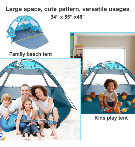 Carpa De Playa Anj Outdoors Ocean World 2 En 1 Para 3-4 Pers
