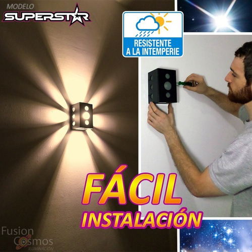 Imagen 7 de 10 de Aplique Pared Exterior Efecto X C/ Led Potente 12w Pack X8un