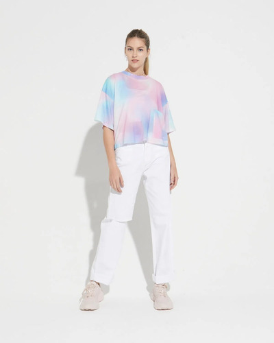 Imagen 5 de 5 de Remera System Print Issey Celeste Diseño Abstracto Mujer