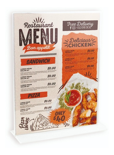 Porta Menu Acrílico Doble Vista Oficio Vertical Pack 20 Ud