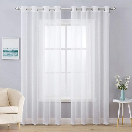 Juego De 2 Cortinas Transparentes Con Ojales Blanco